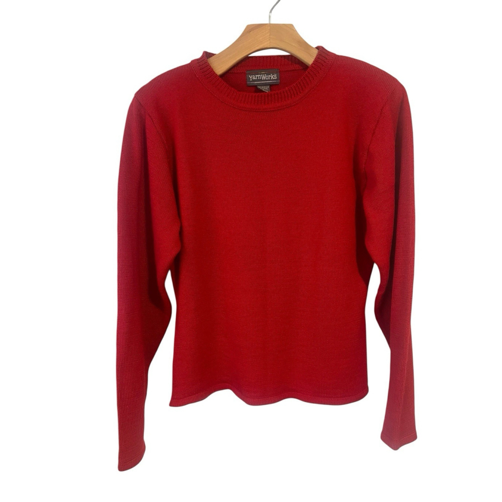 YarnWorks Red Sweater Womens Large Long Sleeve Crew Neck